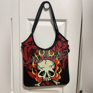 Ed Hardy Black and Red Skull Shoulder Bag